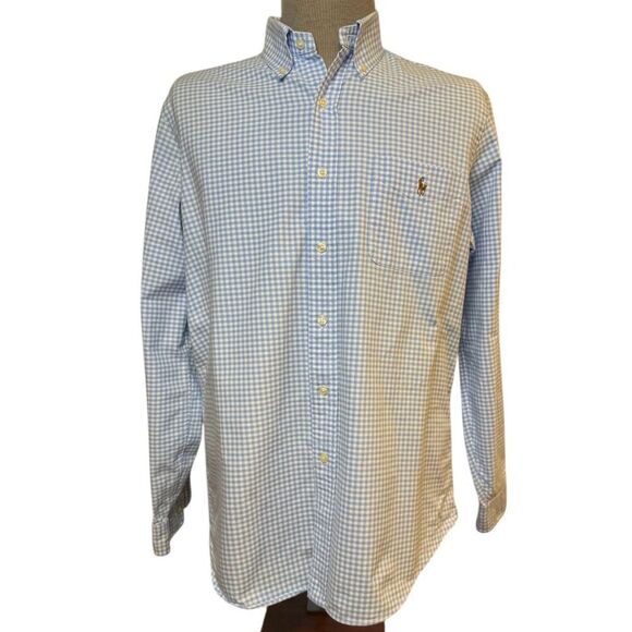 Ralph Lauren Gingham Button Down Oxford Shirt Sz. L Blue/White - Picture 1 of 12